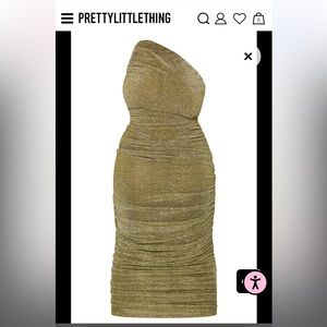 Plus Gold Glitter Plisse Ruched One Shoulder Midi Dress